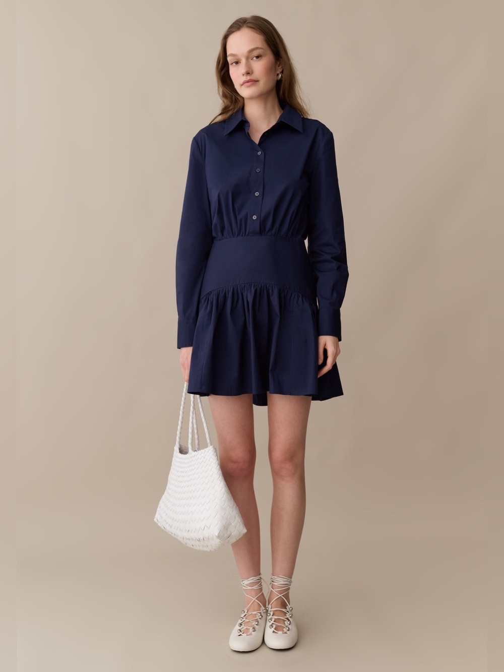 NWT o.p.t Nolira Mini Dress size 0 navy blue drop waist button down cotton